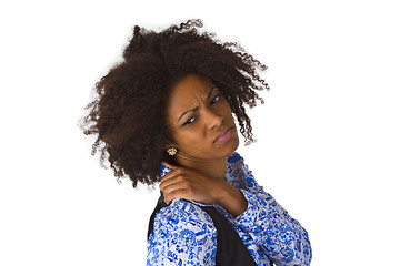 Image showing Afro american woman with shoulder pain