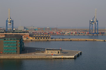 Image showing Cranes in Copenhagen harbor