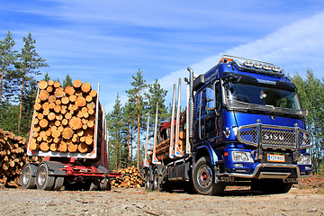 Image showing Sisu Logging Truck and Trailer Full of Wood