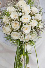 Image showing white fine rose in wedding bouquet