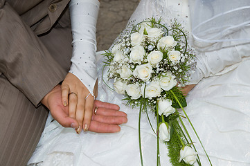 Image showing two hands close up just merried with rings