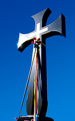 Image showing Christianity cross on blue sky background