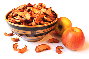 Image showing dried and fresh apples in the plate and besides it