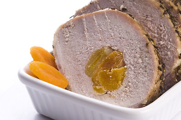 Image showing Roasted pork loin with dried apricots