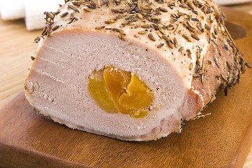 Image showing Roasted pork loin with dried apricots