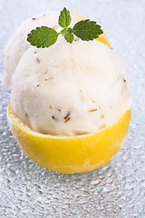 Image showing lemon sorbet with lavender in cups of lemon