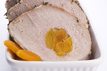 Image showing Roasted pork loin with dried apricots