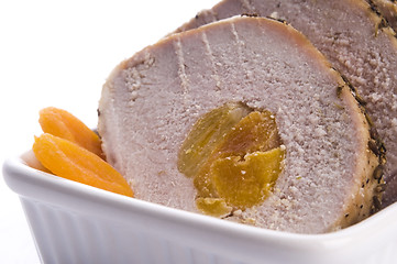 Image showing Roasted pork loin with dried apricots