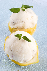 Image showing lemon sorbet with lavender in cups of lemon