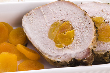 Image showing Roasted pork loin with dried apricots