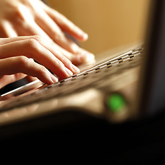 Image showing Young woman working on laptop