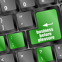 Image showing business before pleasure button on computer keyboard key