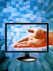 Image showing Human hand with modern monitor