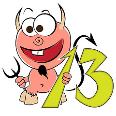 Image showing Cheerful devil with the number thirteen