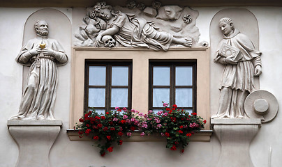 Image showing Saints on facade, House of the Golden Well, Prague,