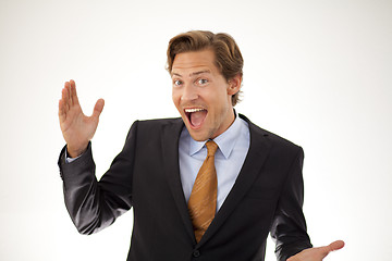 Image showing Smiling businessman presenting a concept