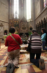 Image showing On Good Friday, people pray in front of God's tomb in the Zagreb Cathedral