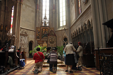 Image showing On Good Friday, people pray in front of God's tomb in the Zagreb Cathedral