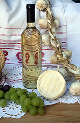 Image showing Wine, cheese and grapes