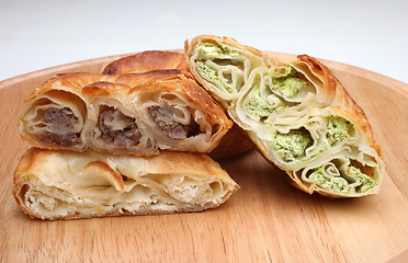 Image showing Burek (pie with meat or spinach) is traditional Balkanian meal 