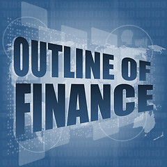 Image showing outline of finance words on digital touch screen interface