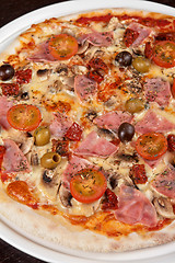 Image showing pizza with ham and mushrooms