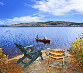 Image showing Canoeing on lake