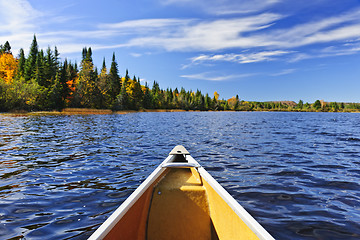 Image showing Canoe bow on lake