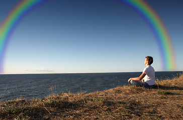 Image showing meditation with rainbow