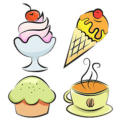 Image showing Set. Desserts and coffee. Vector illustration