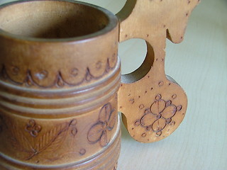 Image showing aged artistic wooden slavic cup