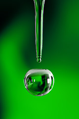 Image showing Water drop on green background