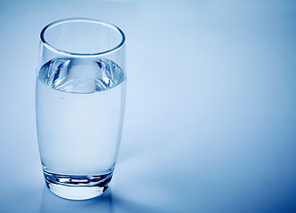 Image showing glass of water on blue background