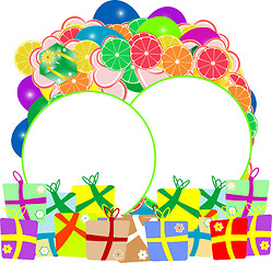 Image showing holiday card, fresh fruits and gift boxes, ready for text