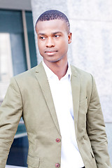 Image showing young successful african business man outdoor in summer