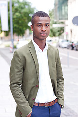 Image showing young successful african business man outdoor in summer