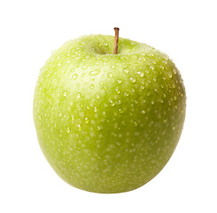 Image showing Green apple with drops isolated