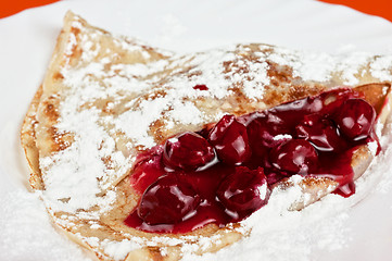 Image showing pancakes with cherries