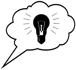 Image showing Genius idea - lightbulb in speech bubble cloud. Illustration