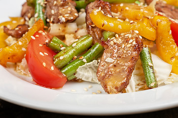 Image showing Warm salad with veal