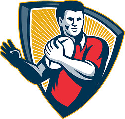 Image showing Rugby Player Running Ball Shield Retro