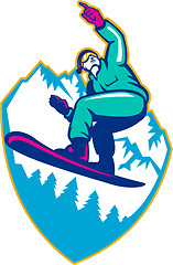Image showing Snowboarder Holding Snowboard Alps Retro