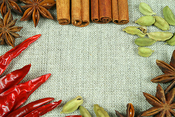 Image showing Spices on flax texture