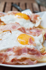 Image showing Breakfast with bacon and eggs