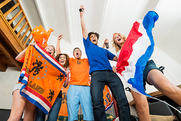 Image showing Excited Dutch sports fans