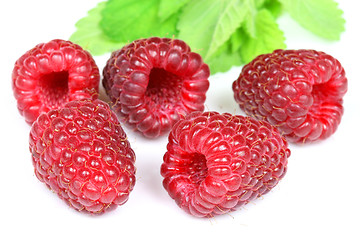 Image showing Raspberries and leaves