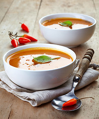 Image showing two bowls of squash soup