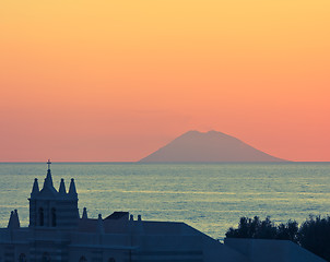 Image showing Amazing sunset over Stromboli