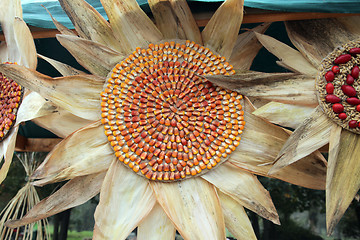 Image showing Colorful handmade flowers made of corn