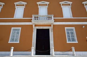 Image showing Facade, wooden door and symmetrical windows. Zadar, Croatia